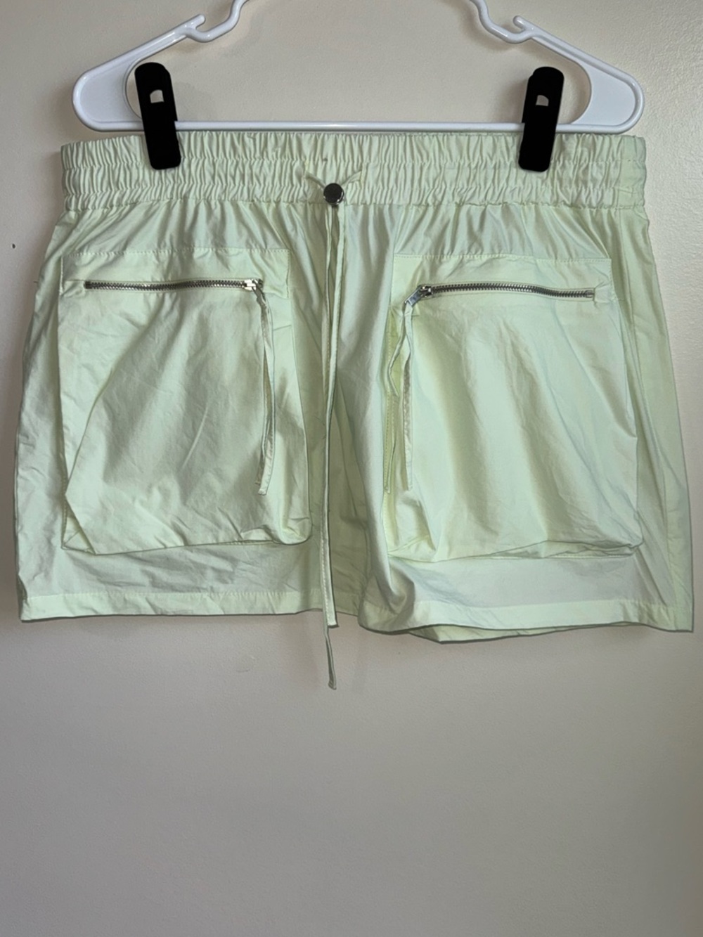 Zara Light Mint Green Cargo Mini Skirt XL Zip Pocket Drawstring